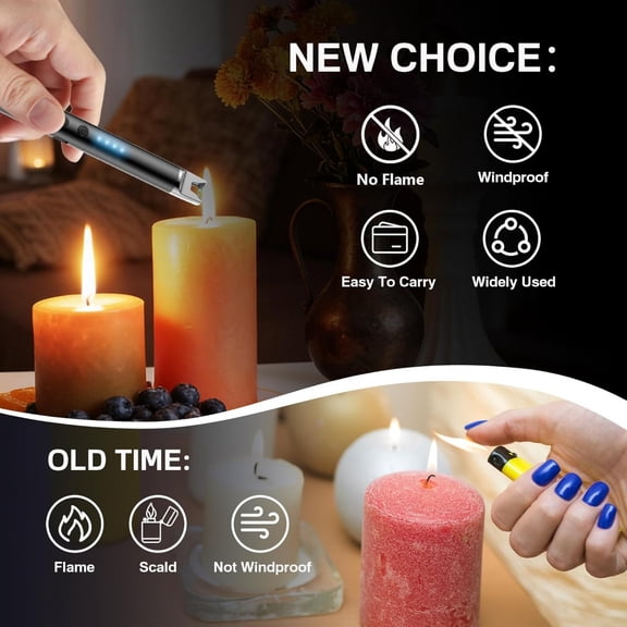 2 Pack USB Rechargeable Plasma Arc Lighter, Windproof Flameless Long Reach Electric Lighter With Metal Body For Grill BBQ Camping Candles Fireworks,Black