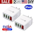 thumbnail image 1 of (2 Pack) USB Wall Charger W/ LED Digital Display, 3-Port Quick Charger 3.0 Plug Fast Charging USB Hub Power Adapter for iPhone 11 Pro XS Max XR X 8 7 6S Plus, Samsung Galaxy S8/S9/S10/S20 Note 10, LG, 1 of 8