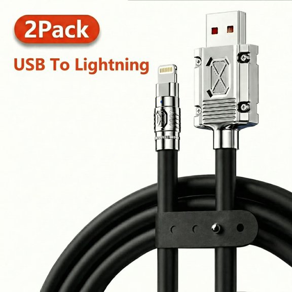 2 Pack USB  to IOS 5FT Silicone Cable, Ultra Flexible & Soft 100W Fast Charging & PD Data Transfer Cable for Phones, Tablets, Laptops