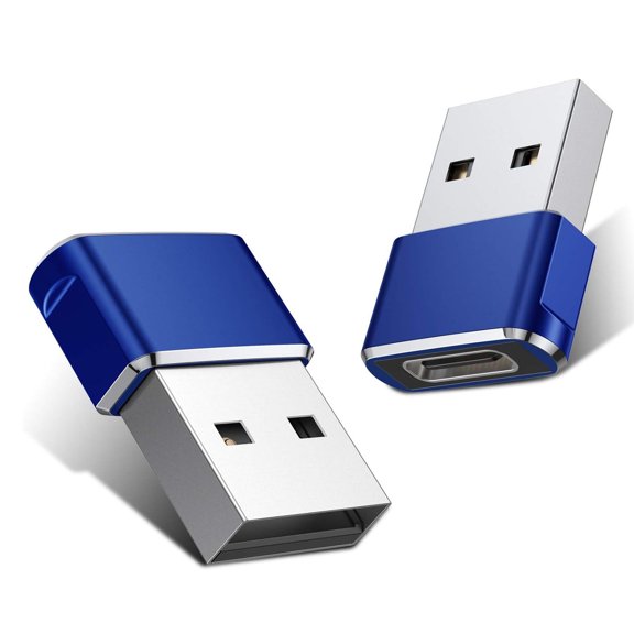 2 Pack USB to USB C Adapter, Type C Female to USB A Male Charger Cable Converter for Phone（Blue）
