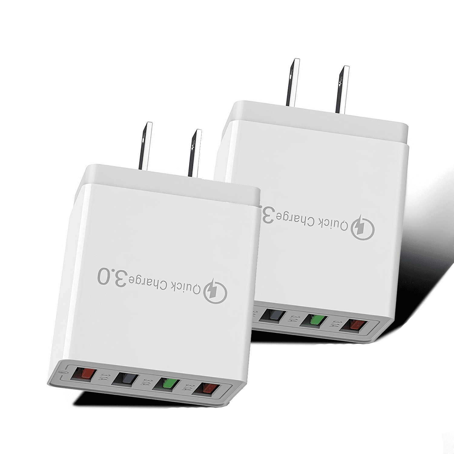 2 Pack USBA 3A Four Port Wall Charger, Fast Charging Phone, Wall Block Power Adapter Cube