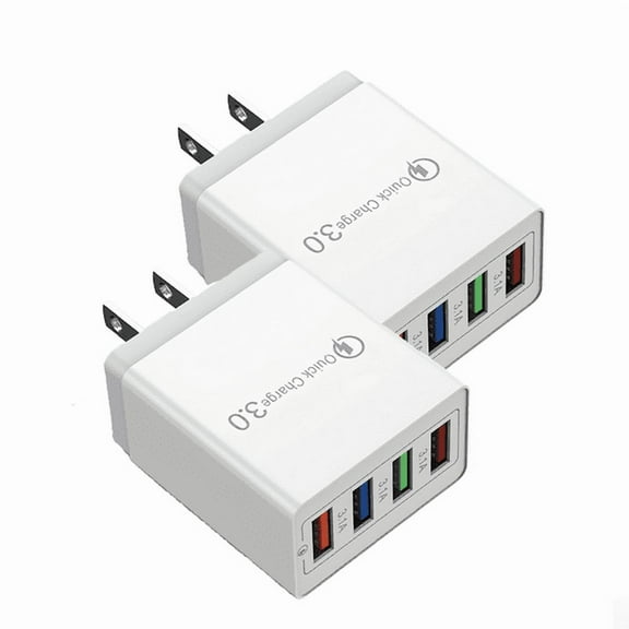2 Pack USBA 3A Four Port Wall Charger, Fast Charging Phone, Wall Block Power Adapter Cube