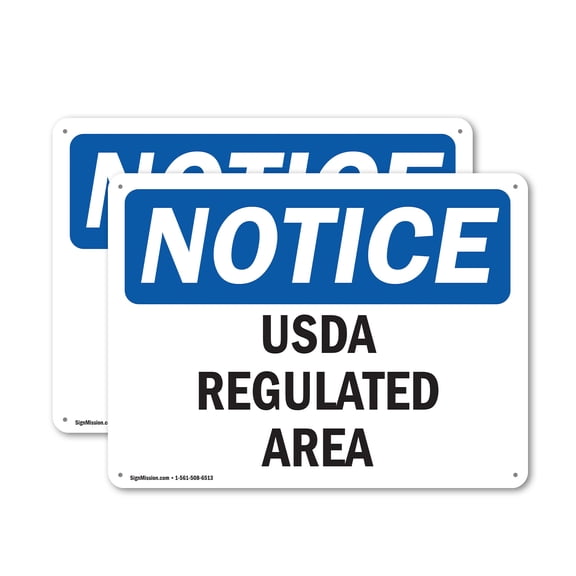 (2 Pack) USDA Regulated Area OSHA Notice Sign 24 Inch X 18 Inch Plastic Sign, Weather Resistant, UV Protected for Workplace, Business, and Construction Site, Made in the USA