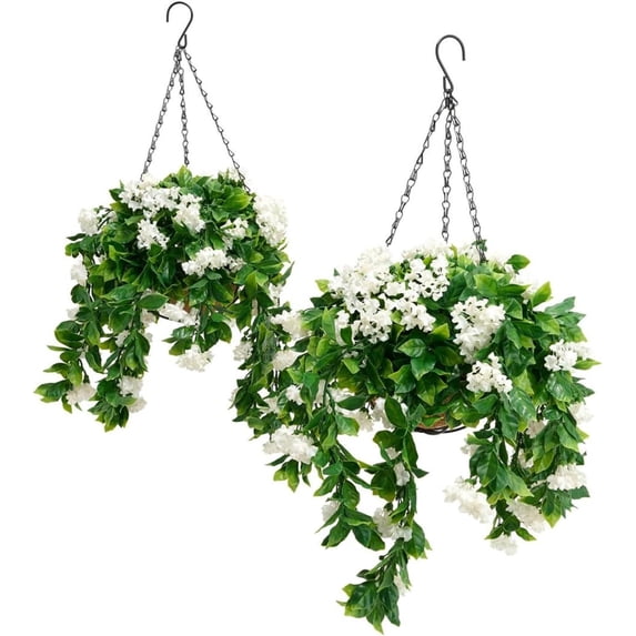 2-Pack UV Resistant Hanging Basket, 15 Inch 2026 Faux Crepe Myrtle, Realistic Artificial Flower for Spring Summer Home Garden Decor