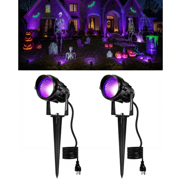 2 pack Black Light Spotlight for Halloween UV Led Fluorescent Decor for Skeleton Pumpkin, Waterproof Landscape Lights for Yard Party Patio Tree Lawn