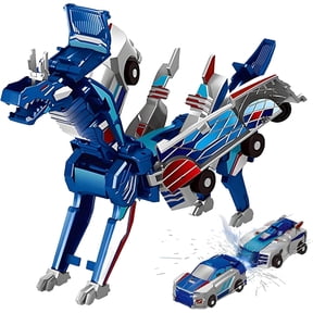 2 Pack Ultimate Transforming Dinosaur Car Toy, Transforming Car-Robot, Automatic Deformation of Magnetic Connections. Suitable for Kids Birthday Gifts (Blue)