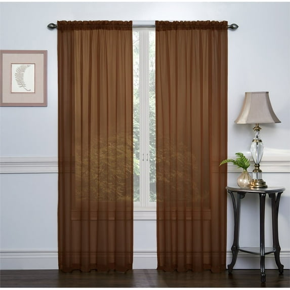 GoodGram 2 Pack Ultra Luxurious High Woven Elegant Sheer Grommet Curtain Panels - (Chocolate Cake/Brown)