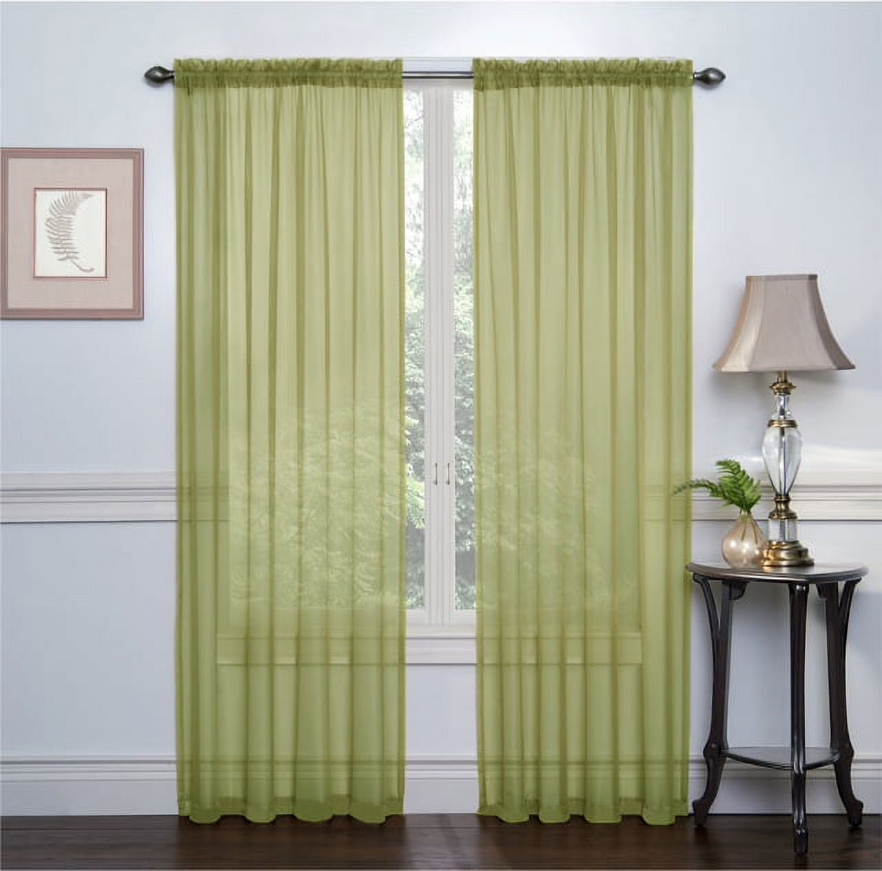 2 Pack: Ultra Luxurious High Thread Rod Pocket Sheer Voile Window Curtains by GoodGram® - Olive