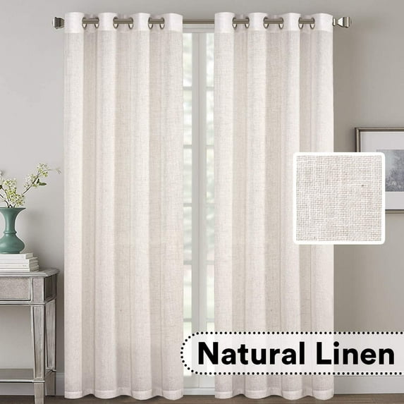 2 Pack Ultra Luxurious High Woven Linen Elegant Curtains Grommet Curtain Panels Light Reducing Privacy Panels Drapes, Nickel Grommet, Extra Long 52x108-Inch, Natural