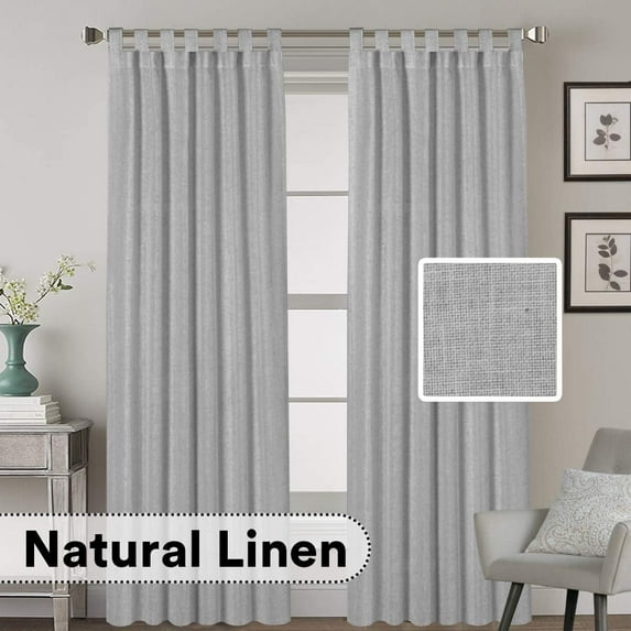 2 Pack Ultra Luxurious Solid High Woven Linen Elegant Curtains 7 Tab Top Breathable and Airy Drapes for Bedroom / Livingroom - 52 by 96 Inch, Set 2 Panels, Dove