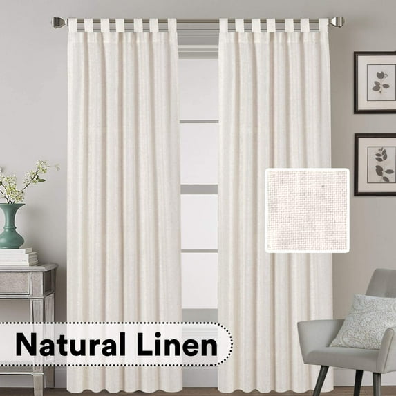2 Pack Ultra Luxurious Solid High Woven Linen Elegant Curtains 7 Tab Top Breathable and Airy Drapes for Bedroom / Livingroom - 52 by 96 Inch, Set 2 Panels, Natural