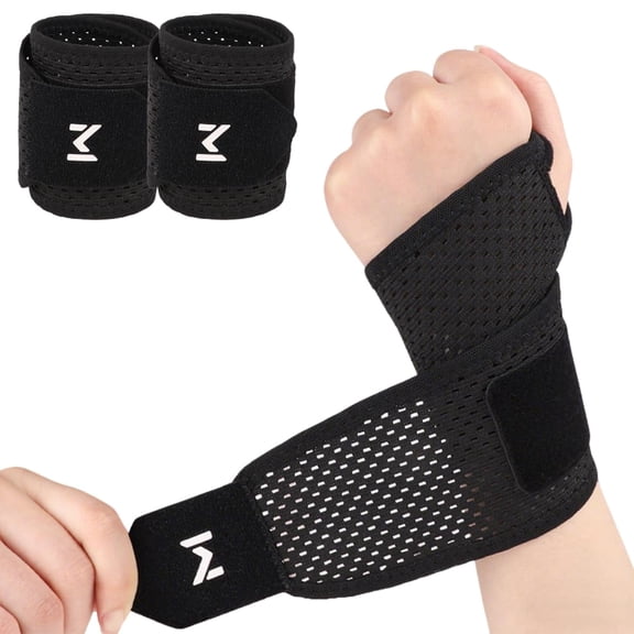 2-Pack Ultra-Thin Mesh Wrist Wraps, Breathable Adjustable Wrist Support for Workout and Daily Use, Pain Relief for Tendonitis and Carpal Tunnel, Black