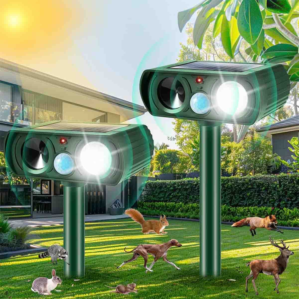 2 Pack Ultrasonic Animal Repellent Solar Animal Repeller Repel Cat Deer