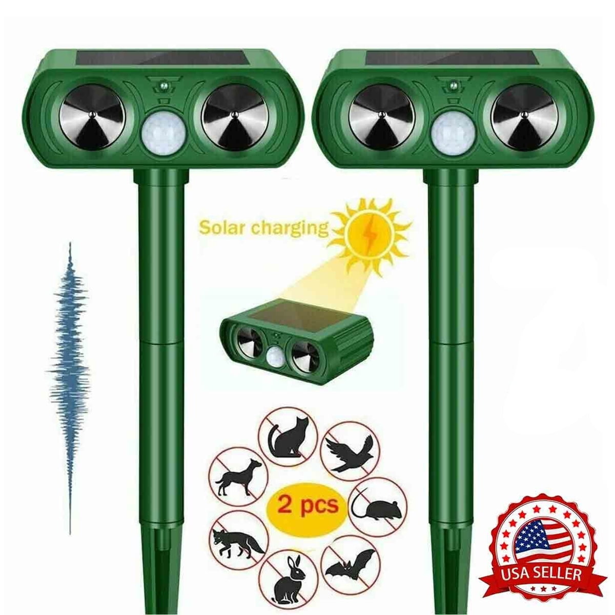 2 Pack Ultrasonic Animal Repeller,Solar Powered Motion Sensor Repellent ...