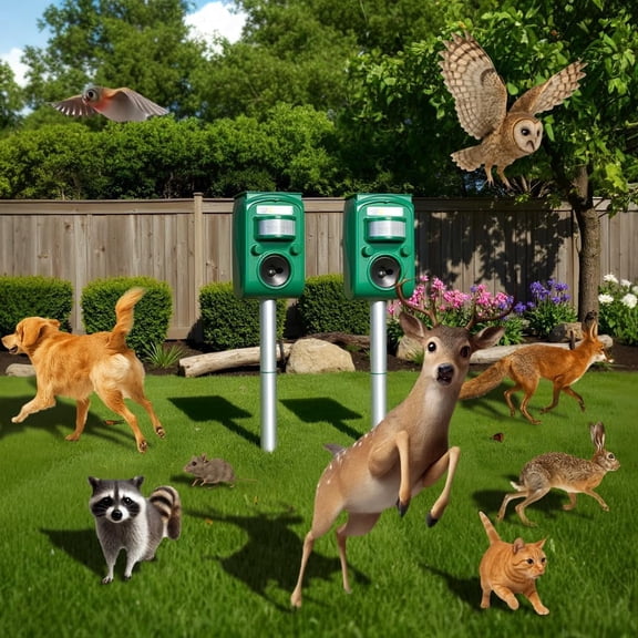 2-Pack Ultrasonic Cat Repellent-Solar Deer Repellent Devices With Motion Detection, Outdoor Animal Repellent for Squirrel, Raccoon, Rabbit, Fox, Skunk Repellent for Yard Garden