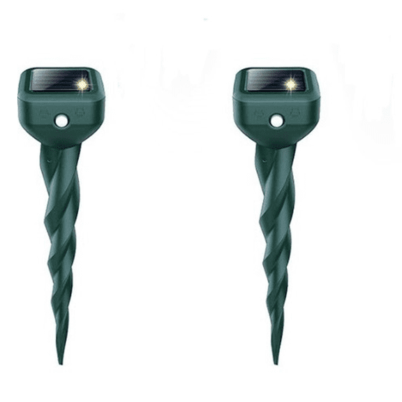 2 Pack Ultrasonic Mole Repellent Solar Powered,Waterproof Mice Gopher Mole Pest Snake Repeller for Outdoor Lawns Garden(Green)