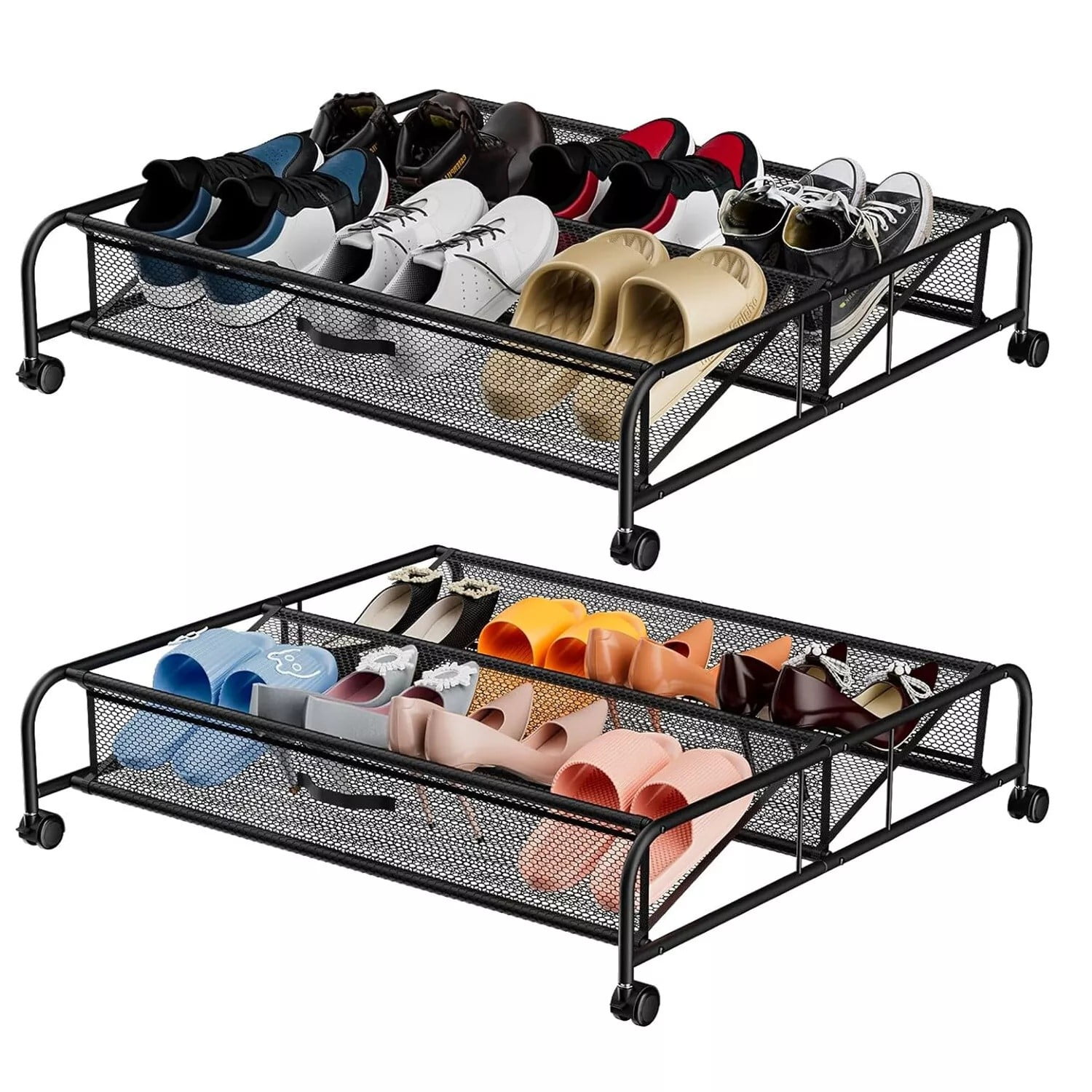 2-Pack Under Bed Shoe Storage Organizers With Wheels - Space Saving, Durable Metal Frame, Breathable Mesh 1 thumbnail image