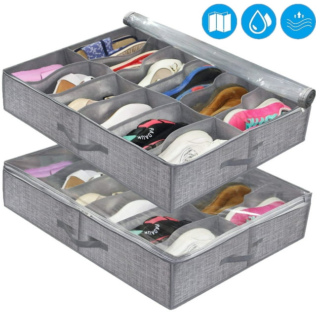 2Pack Under Bed Shoe Organizer with Dividers Storage for 24 Pairs