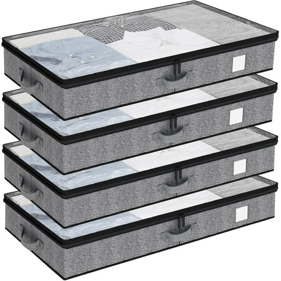 2 Pack Under Bed Storage Containers, Below 4.5 Inches Low Profile Underbed Organizer Clothes Storage with Sturdy Sidewalls and Bottom