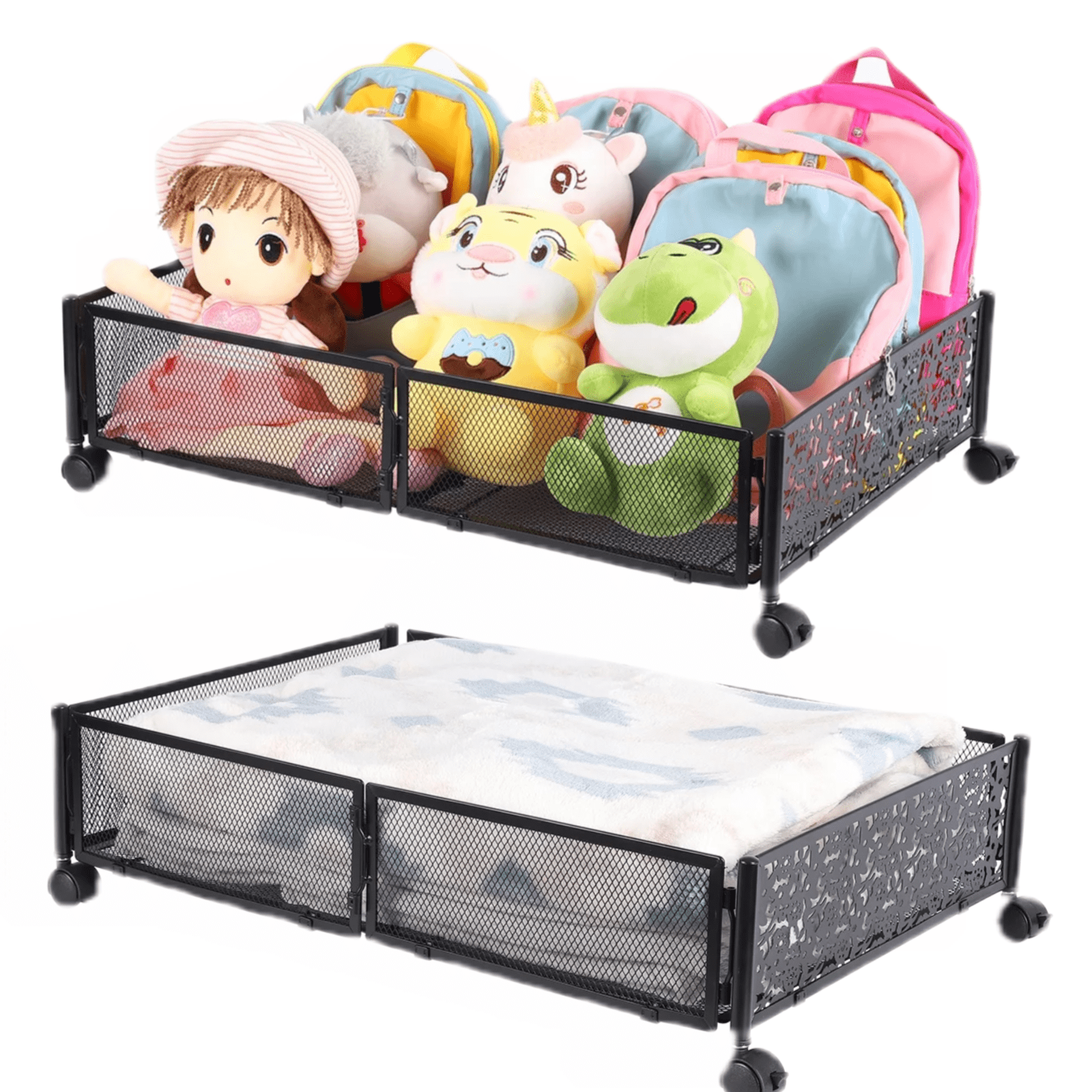 2 Pack Under Bed Storage Containers with Wheels, Metal Foldable Space
