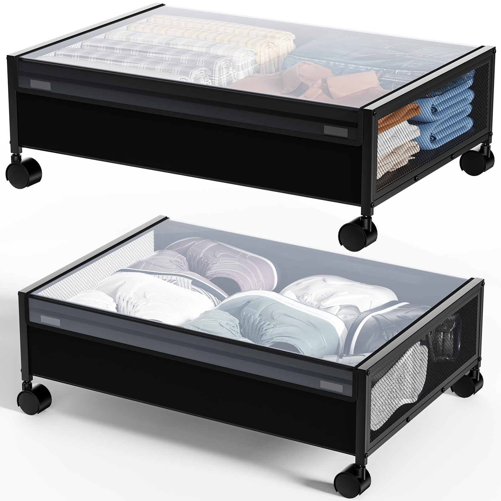 2 Pack Under Bed Storage, LEHOM Under Bed Shoe Storage Container with