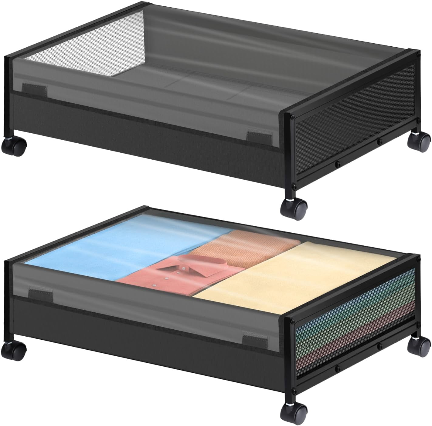 Fulpower Under Bed Storage Containers With Wheels, 2-Pack - Clear Plastic Organizer Bins