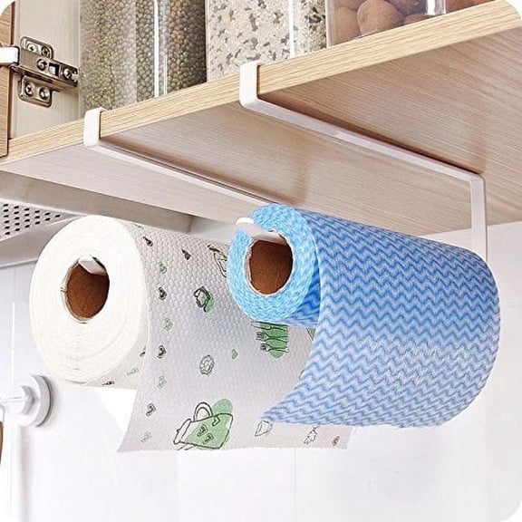 2 Pack Under Cabinet Paper Towel Holder, No Drill Kitchen Paper Roll Holder Wall Mount Rack, Space Saving Metal Organizer for Cabinet, Bathroom, RV