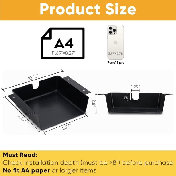 2 Pack Under Desk Hanging Shelf Drawer Organizer, Attachable Plastic ...