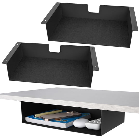 2 Pack Under Desk Shelf - 13 Inch Under Desk Storage Shelf, Metal -Under Desk Organizer - Under Shelf Storage for Office Tables & Workstations