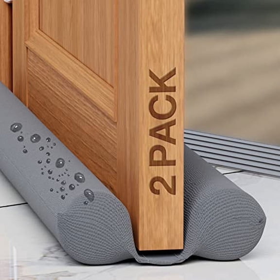 2 Pack Under Door Draft Stopper for Bottom of Doors 24” - 36” Weather Stripping Gap Stoppers Door Draft Guard Seal Sweep Adjustable, Grey