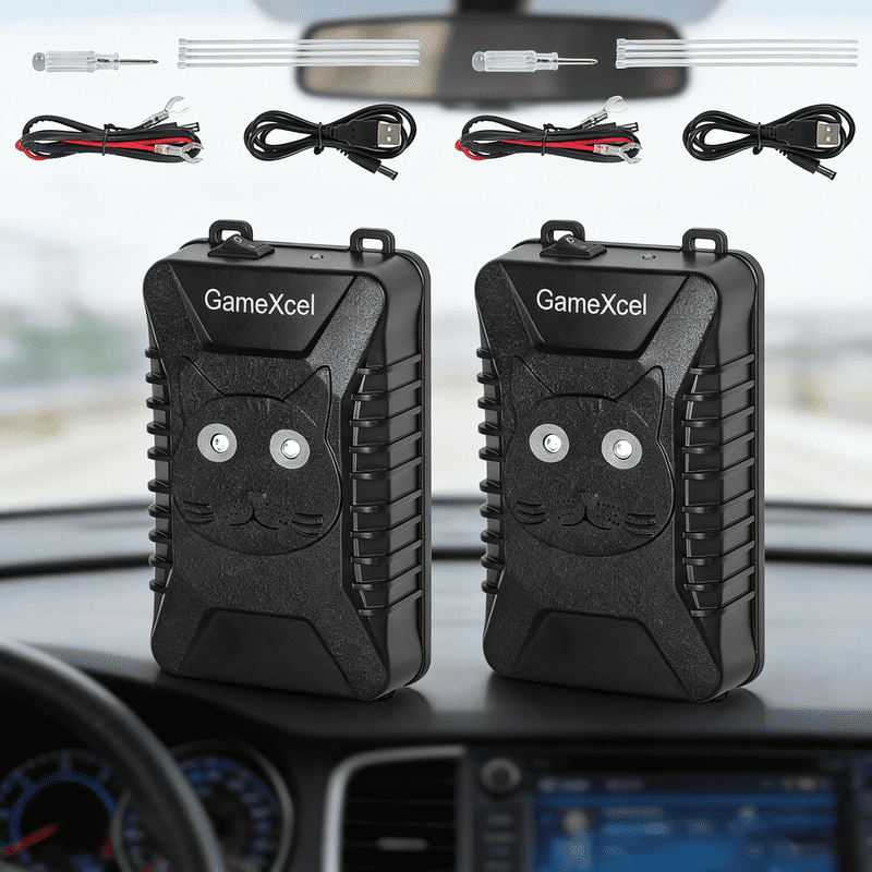 2 Pack Under Hood Rodent Repeller for Car, Ultrasonic Mouse Deterrent with LED Strobe Light, Battery Powered for Vehicle Engine, Truck, RV, Garage