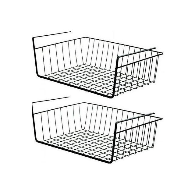 2 Pack Under Shelf Basket, Slides Under Storage Shelf Wire Baskets,Sliding Pantry