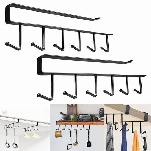 2-Pack Under-Shelf Mug Holder Rack Kitchen Cabinet Coffee Cup Storage Hooks