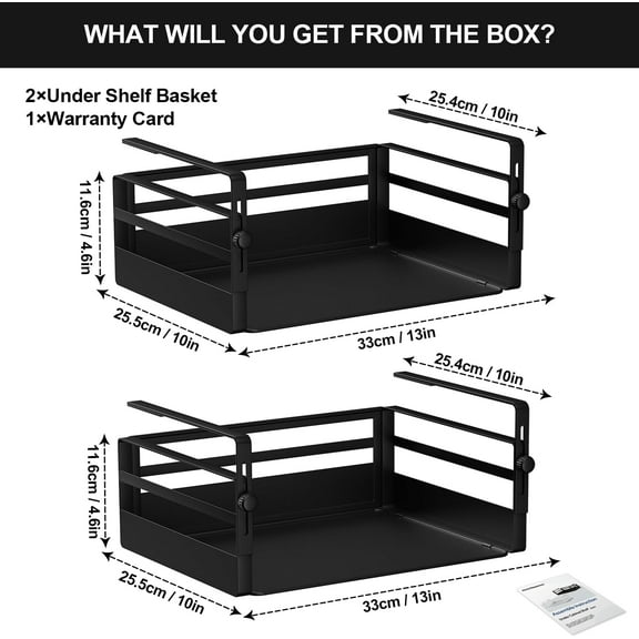 2 Pack Under Shelf Storage Basket Organizer, Adjustable Hanging Cabinet Add-on for Kitchen Pantry Laundry Room