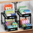 2 Pack Under Sink Organizer ,2 Tier Kitchen Sink Organizer Pull Out