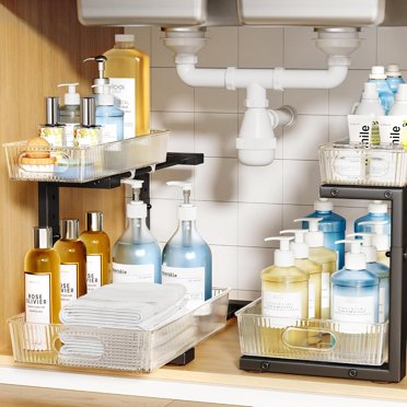 Nieifi Under Sink Organizer 2-Pack - Adjustable Pull Out Cabinet Shelves For Kitchen & Bathroom