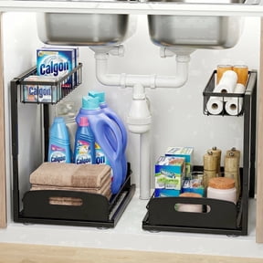 Mighty Rock 2-Pack Pull Out Under Sink Organizer, 2-Tier Metal Slide Out Sliding Cabinet Storage Shelf for Kitchen Bathroom