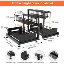 2 Pack Under Sink Organizers, Adjustable L Shape Pull Out Cabinet Storage for Kitchen Bathroom