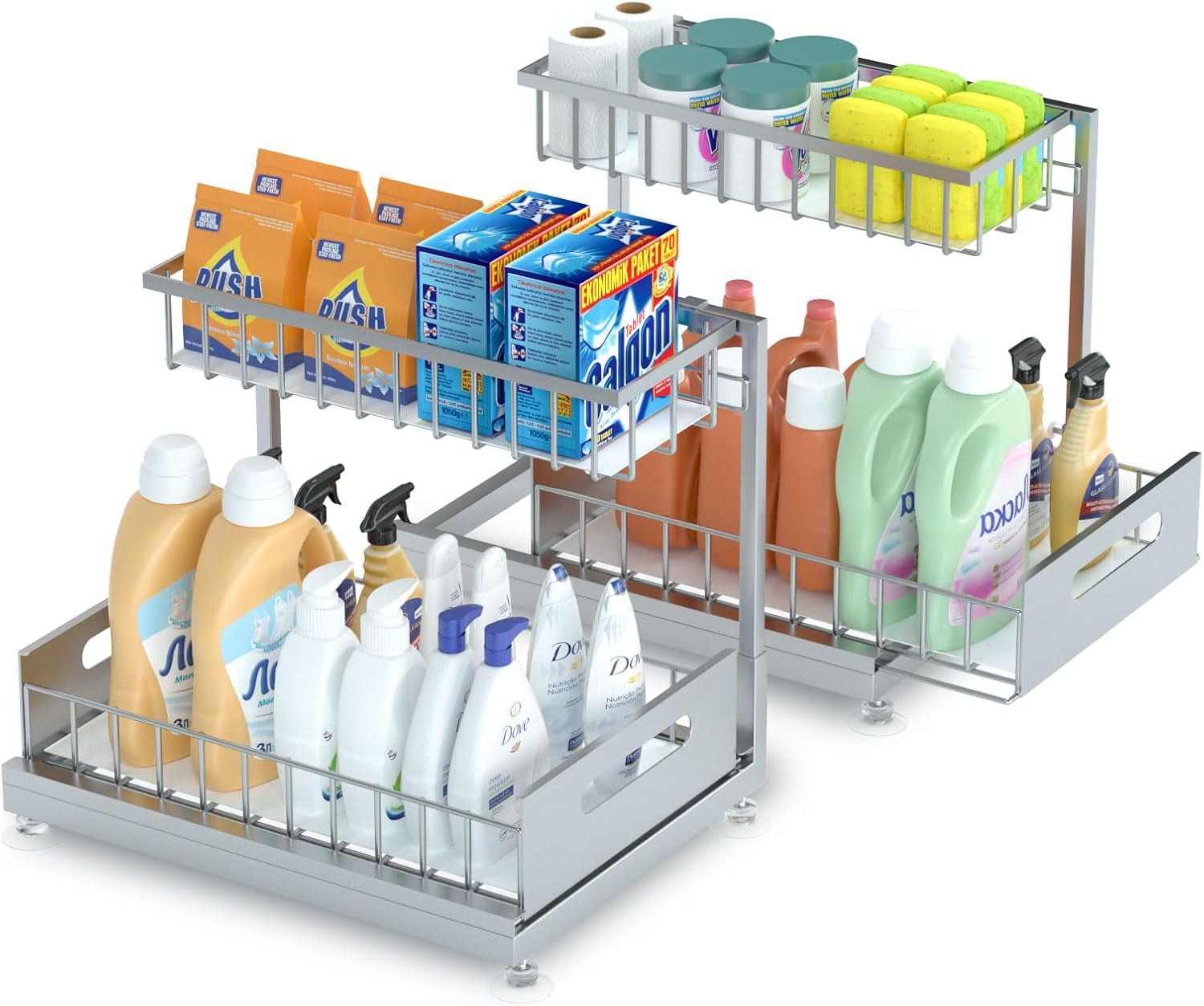 2 Pack Under Sink Organizer Storage 2-Tier Premium Metal Pull-Out Racks ...