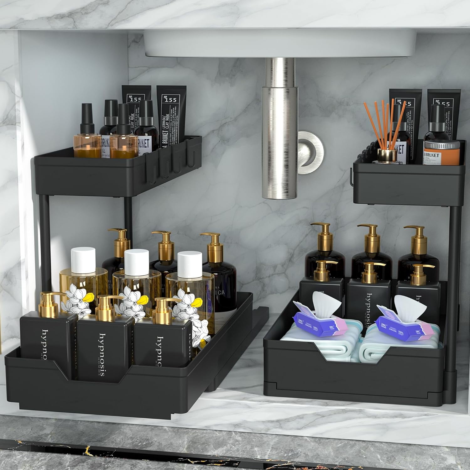 2 Pack Under Sink Organizer Storage Pull Out Organizer 2Tier