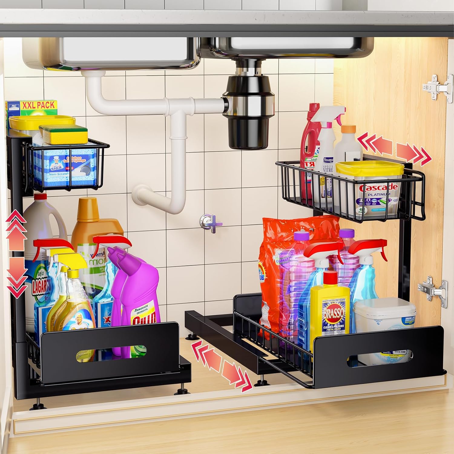 2 Pack Under Sink Organizer and Storage, 2 Tier Pull Out