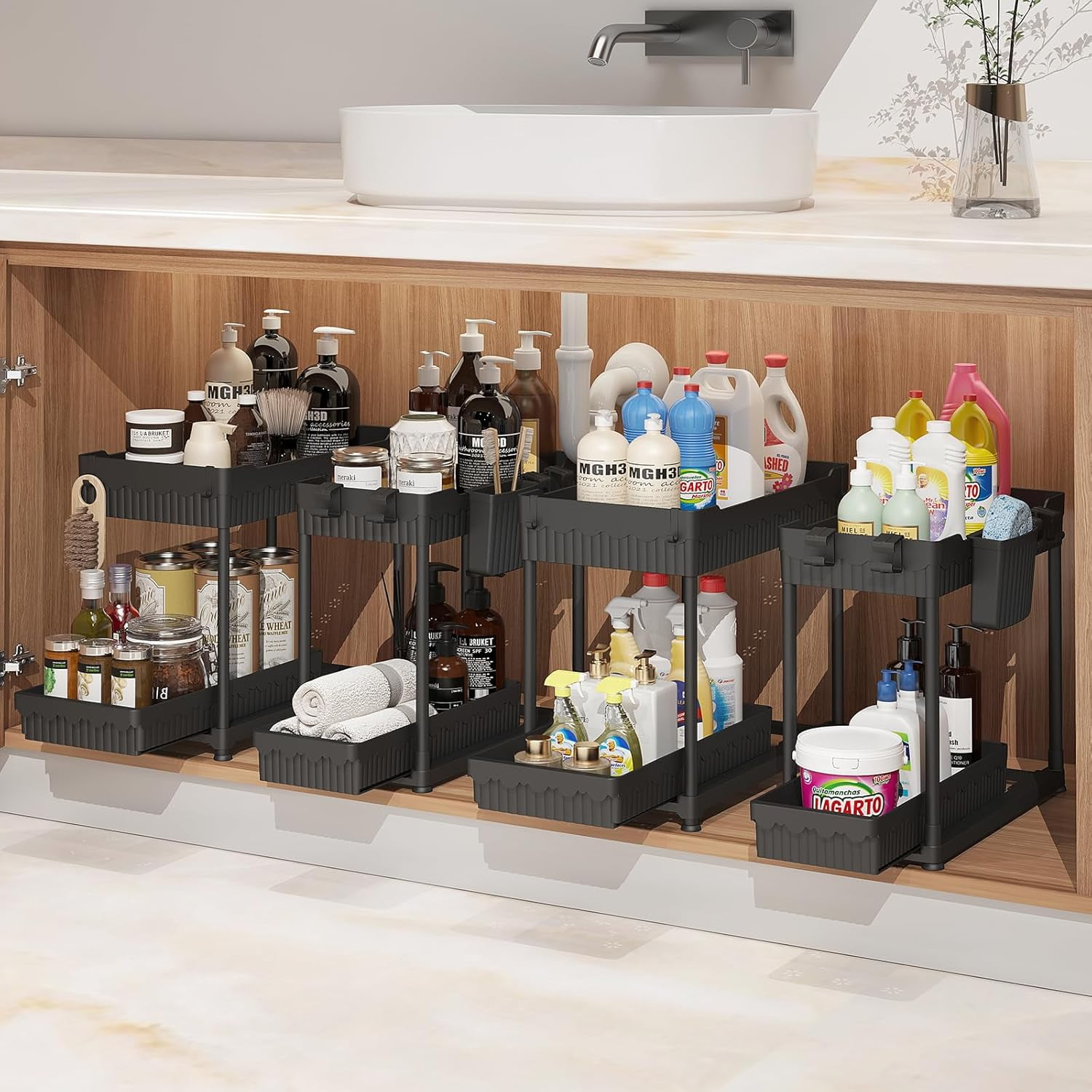 2 Pack Under Sink Organizer, Under Bathroom Cabinet Organizer with ...