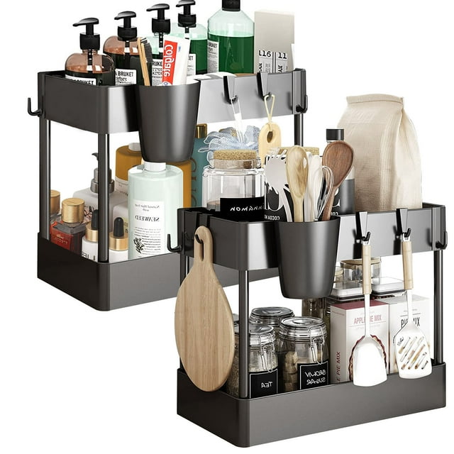 2Pack Under Sink Organizer and Storage, 2 Tier Bathroom Organizer with