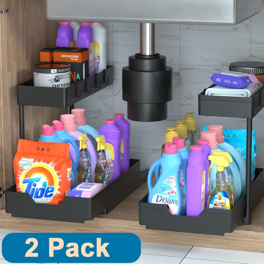Black 2-Tier L-Shaped Under Sink Organizer with Sliding Drawers