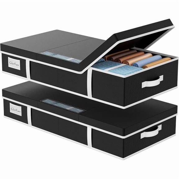 DELAMU 2-Pack Underbed Storage Boxes | Silent Wheels | Dustproof ​​Clear Window | Drawer Lightweight Bin | Easy Organizer for Apartments/Dorm/Bedroom