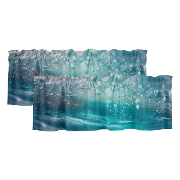 2 Pack Underwater Bubbles Valance for Window Dreamy Abstract Blue Deep Ocean Kitchen Valance Rod Pocket Short Curtain Topper Decorative Window Treatment for Living Room Bedroom 42"x12"