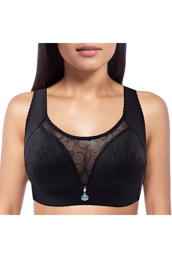 2 Pack Underwire Bras for Women Light Bust Minimizer Side Support Lace Cup Underwear,Black,36