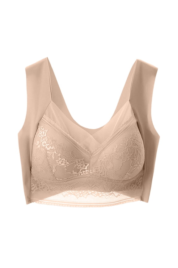 2 Pack Underwire Bras for Women Light Wireless Side Control Seamless Tank Plus Size Underwear,Beige,4XL