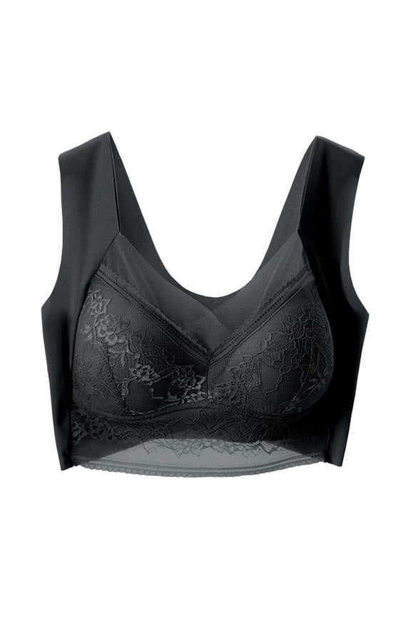 2 Pack Underwire Bras for Women Light Wireless Side Control Seamless Tank Plus Size Underwear,Black,2XL