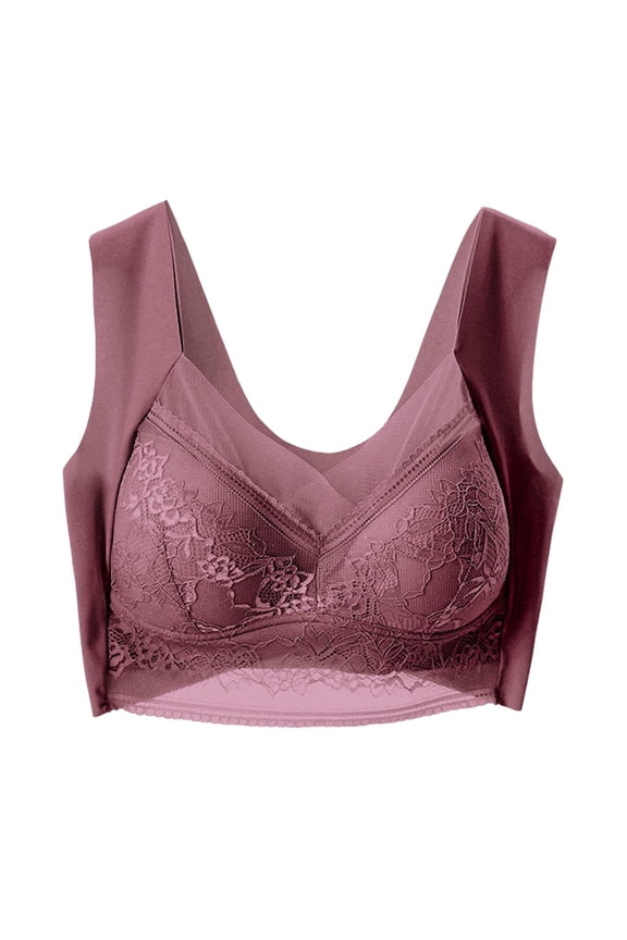 2 Pack Underwire Bras for Women Light Wireless Side Control Seamless Tank Plus Size Underwear,Brown,2XL